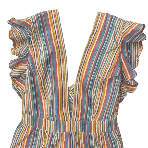 Majorelle Costello Multicolor plunging Ruffle rainbow Striped Crossback Dress L - Picture 15 of 16